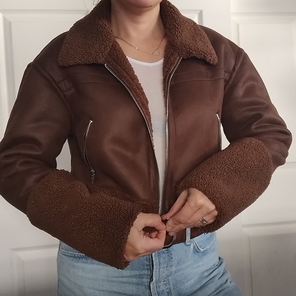 Faux Shearling  Bomber Jacket Medium - Picture 4 of 10